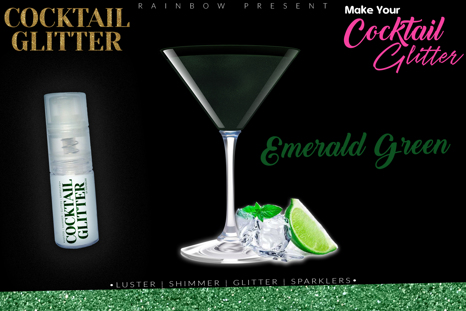 Glitzy Cocktail Glitter and Sparkling Effect | Edible | Emerald Green